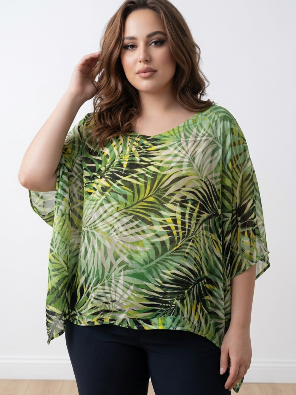 Cocomo Leaf-Print Green V-Neck Blouse